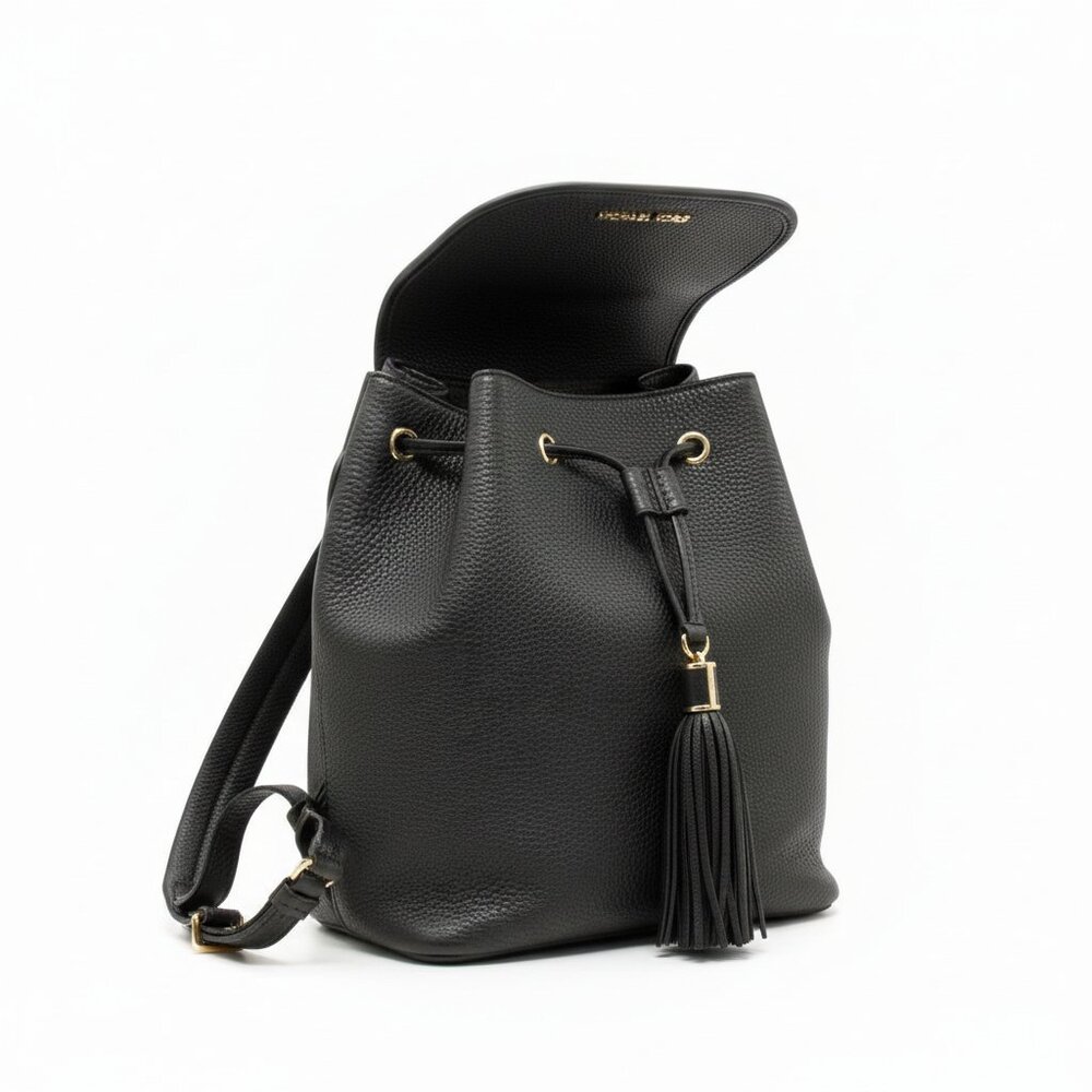 Michael Kors Bedford Black Drawstring Backpack with Gold Hardware - Picture 3 of 12